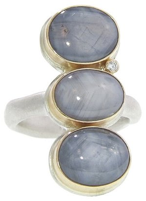 Jamie Joseph Triple Oval Grey Star Sapphire Ring with Diamond