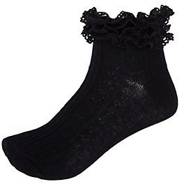 River Island Womens Black cable knit frilly socks