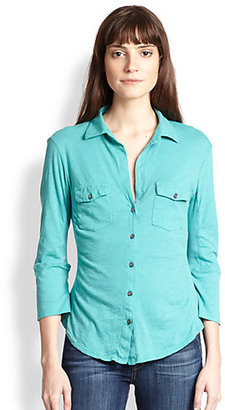 James Perse Cotton Jersey Button-Front Shirt
