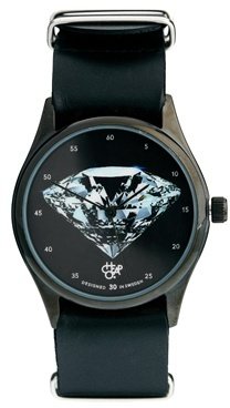 Cheapo Diamond Printed Face Leather Strap Watch - Black