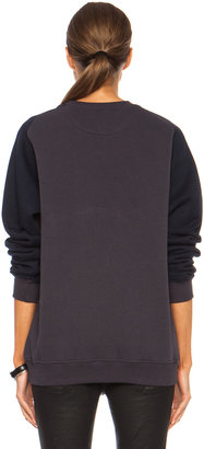 Christopher Kane Contrast Sleeve Cotton-Blend Sweatshirt with Rubber Patch in Grey & Navy