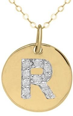 Lord & Taylor 14 Kt. Yellow Gold & Diamond 'R' Pendant Necklace