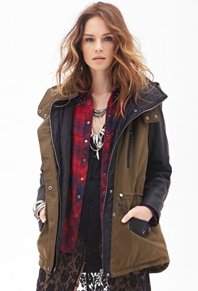 Forever 21 Faux Leather & Canvas Coat