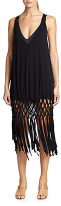 Milly Macrame & Fringe-Detail Jersey Coverup