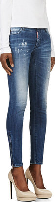 DSQUARED2 Blue Distressed & Zipped Slim Rider Jeans