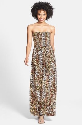 Anne Klein Leopard Print Strapless Maxi Dress (Regular & Petite)
