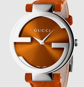 Gucci Interlocking Large Stainless Steel And Leather Watch