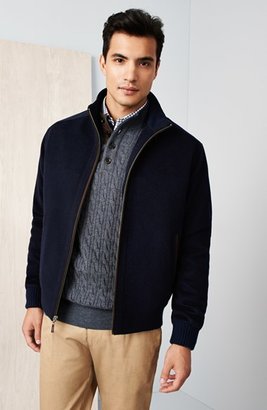 Peter Millar Cable Knit Henley Sweater with Suede Trim