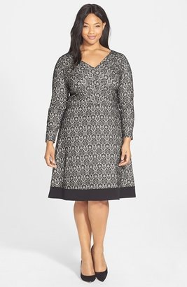 Adrianna Papell Contrast Hem Fit & Flare Dress (Plus Size)