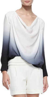 Haute Hippie Long-Sleeve Cowl-Neck Blouse with Cutout Back