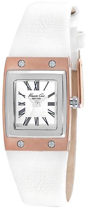 Kenneth Cole Rose Gold Tone White Leather Strap Ladies Watch