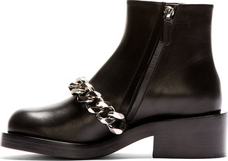 Givenchy Black Leather Chain Accent Laura Ankle Boots