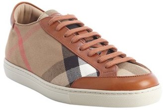 Burberry tan leather and nova check canvas 'Hartfields' lace-up sneakers