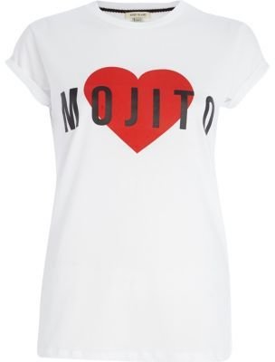 River Island White mojito heart print fitted t-shirt