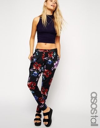 ASOS Tall TALL Peg Trousers in Dark Floral Print - Floral