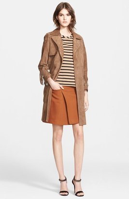 Belstaff Suede Trench Coat with Ombré Fringe