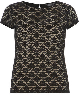 Dorothy Perkins Black and Nude Lace Front Tee