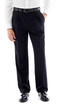 JCPenney Stafford Executive Navy Super 100 Pleated Suit Pants - Classic