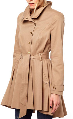 Romwe Belted Pleated Camel Slim Trench Coat