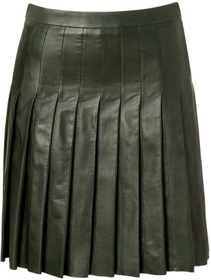 Ferragamo Forest Pleated Leather Skirt