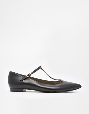 Shoesissima Dixie T-Bar Pointed Flat Shoes 'Available from UK 8-12' - Black