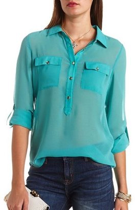 Charlotte Russe Sheer Button-Up Tunic Top
