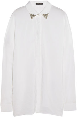 Versace Crystal-embellished washed silk-blend shirt
