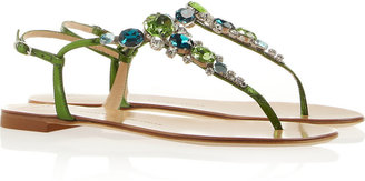 Giuseppe Zanotti Crystal-embellished metallic leather sandals