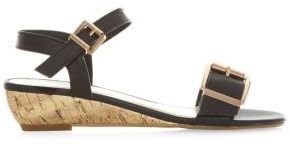 New Look Teens Black and Gold Buckle Cork Wedges