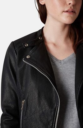 Topshop Collarless Leather Biker Jacket