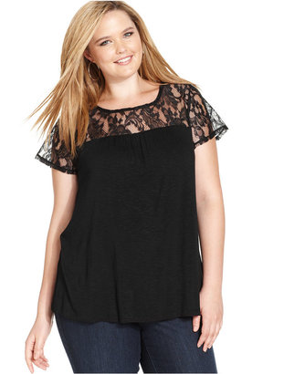 ING Plus Size Short-Sleeve Lace Top
