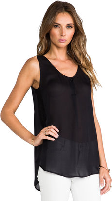 Halston V Neck Top With Lace Side Panels