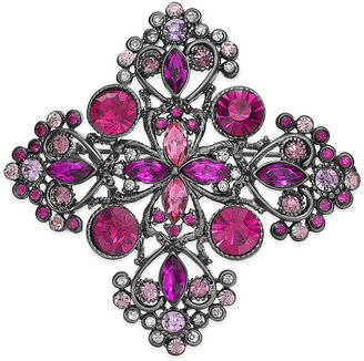 Charter Club Hematite-Tone Pink Crystal Cross Pin