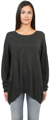 Minnie Rose Silk Cashmere Easy Crew in Charcoal Grey Women