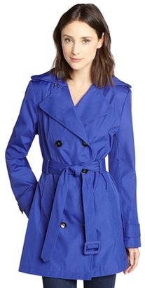 Calvin Klein blue stretch double breasted belted trench coat