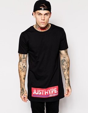 Hype Longline T-Shirt With Dropped Logo - Black
