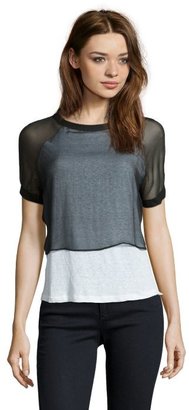 Aryn K black and white silk and jersey knit linen layered t-shirt