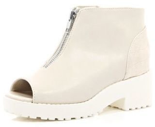 River Island Girls white chunky peep toe zip front boot