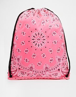 Pull&Bear Drawstring Backpack with Bandana Print - Pink