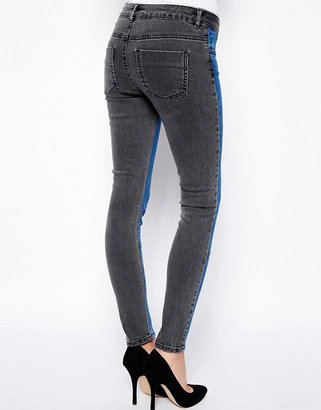 ASOS Whitby Low Rise Skinny Ankle Grazer Jeans in Charcoal and Blue