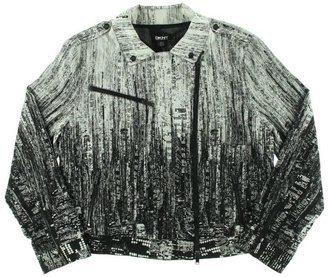 DKNY NEW B/W Silk Blend Printed Asymmetric Jacket Outerwear L BHFO