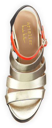 Nicole Miller St. Lucia Strappy Wedge Sandal, Gold/Orange