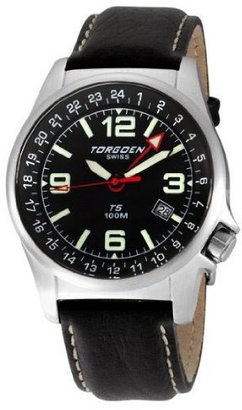 Torgoen Swiss T05101 Men's 42mm Aviation Watch with 24Hr Dual Time Zone (GMT) and Black Italian Leather Strap