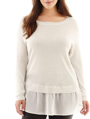 JCPenney A.N.A a.n.a Long-Sleeve Chiffon Bottom Sweater - Plus