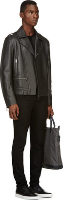 CNC Costume National Gray Leather Biker Jacket