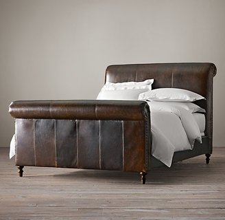 Restoration Hardware Ellsworth Leather Sleigh Bed With Footboard