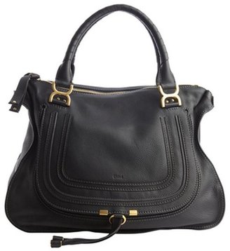 Chloé black leather 'Marcie' large stitched detailed top handle bag