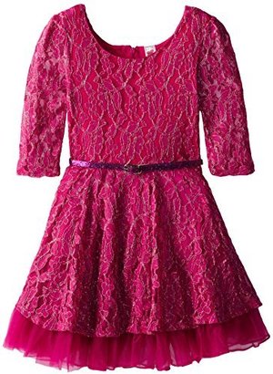 Beautees Big Girls' Allover Lace Dress with Floral Pattern