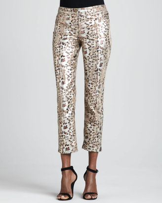 Berek Foiled Cheetah-Print Ankle Jeans, Women's