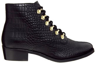 Bronx Lace Up Flat Black Ankle Boots